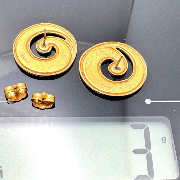 Monet Red Enamel Swirl Design Stud Pierced Earrings Gold-Tone Metal Vtg 1980s - Picture 3 of 6